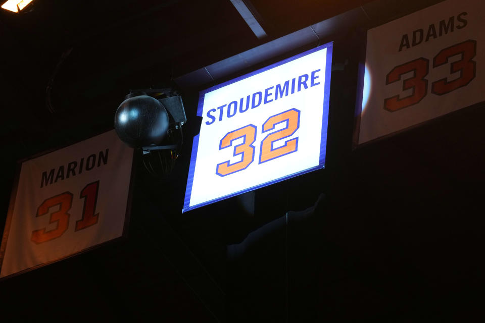 The number of former Phoenix Suns player Amar'e Stoudemire is shown during his Ring of Honor ceremony during the game against the Houston Rockets at Footprint Center in Phoenix on March 2, 2024.
