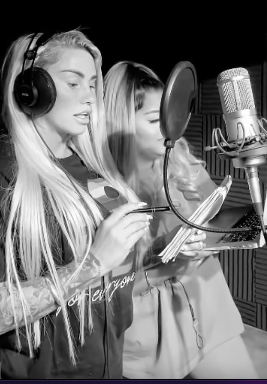 Katie Price appears with X Factor's Scarlett Lee in recording studio, October 2022