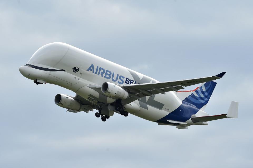 <p>The Beluga is a heavily-modified A330-200 freighter <a href="https://www.airbus.com/newsroom/press-releases/en/2020/01/airbus-belugaxl-enters-service-adding-xl-capacity-to-the-fleet.html" rel="nofollow noopener" target="_blank" data-ylk="slk:designed to carry massive aircraft parts between 11 Airbus facilities in Europe;elm:context_link;itc:0;sec:content-canvas" class="link ">designed to carry massive aircraft parts between 11 Airbus facilities in Europe</a>. The cavernous interior is more than 26 feet wide and 206 feet long, making it the largest cargo bay cross section of any cargo aircraft worldwide. </p>