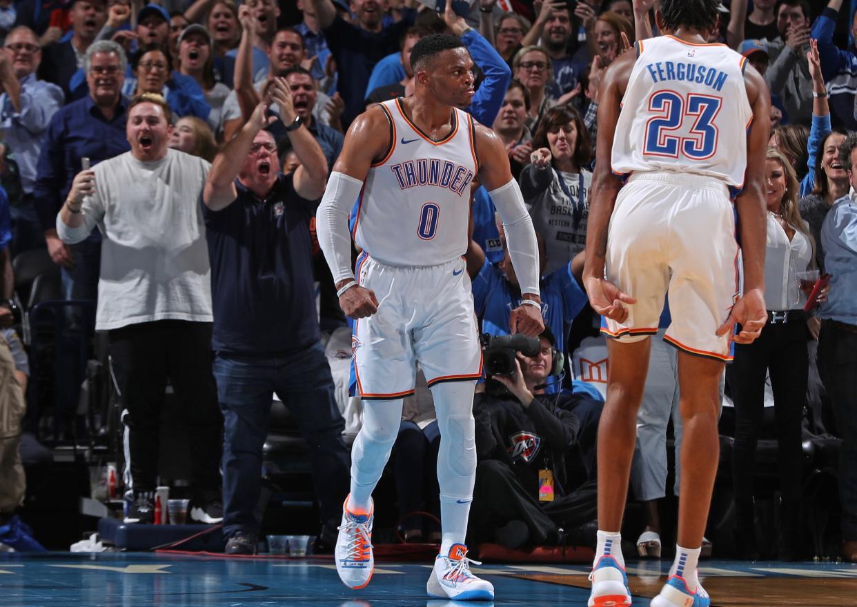 When things got heated between Russell Westbrook and Patrick Beverley, police stepped onto the basketball court. (Getty)