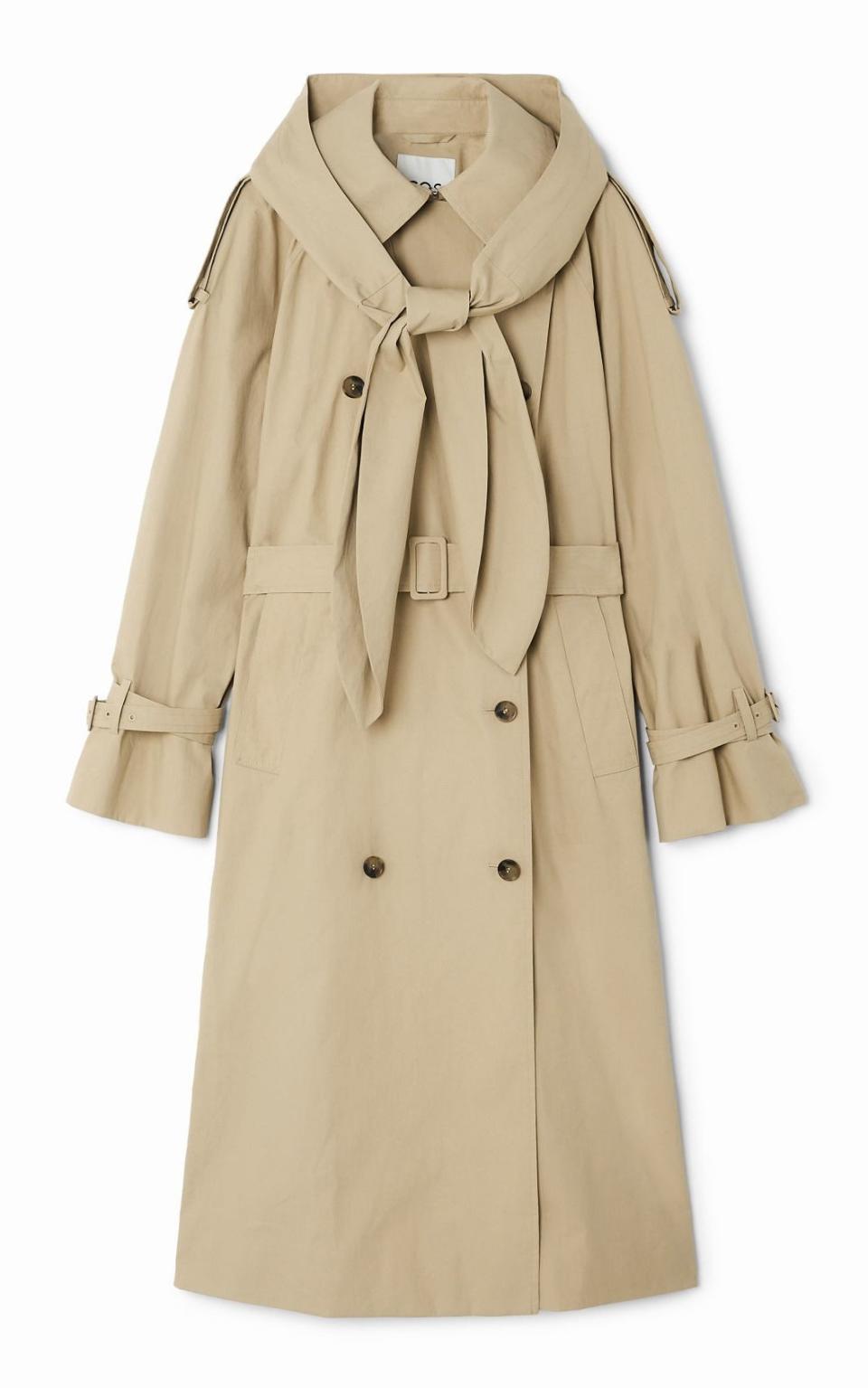 Hooded trench coat, £200, Cos