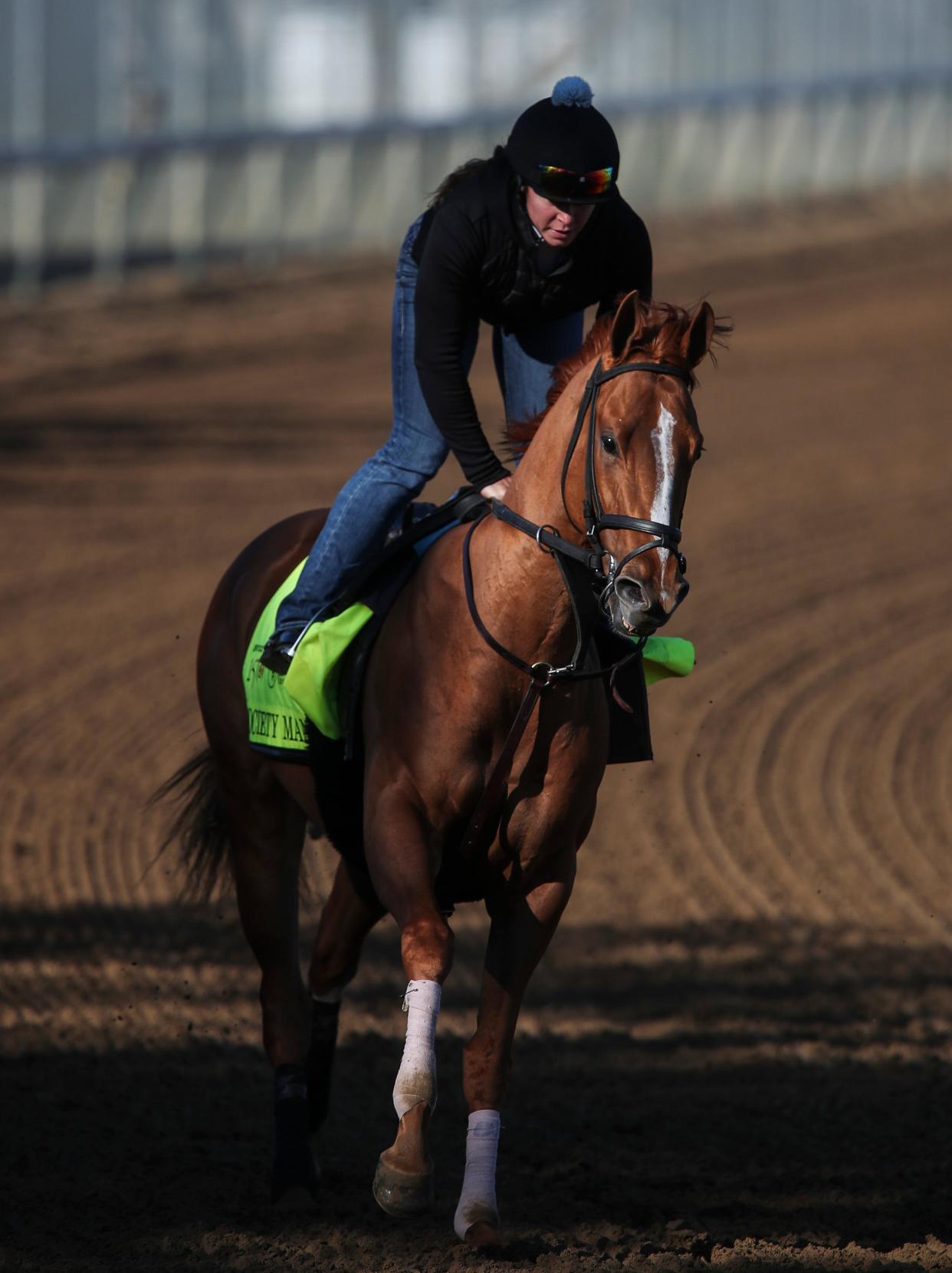 Kentucky Derby hopeful Society Man takes to the track for a workout April 25 at Churchill Downs.
