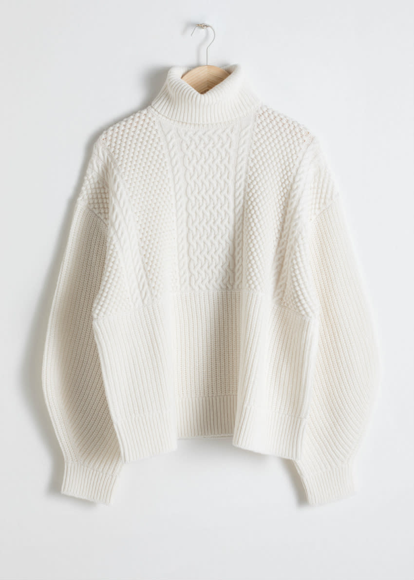 & Other Stories Oversized Cable Knit Turtleneck Sweater