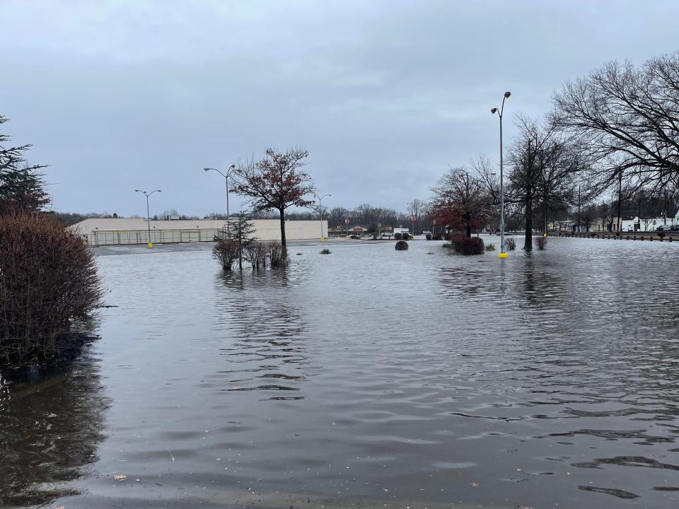 The south entrance of Westwood Plaza was flooded during a rain event on Dec. 17 and 18.