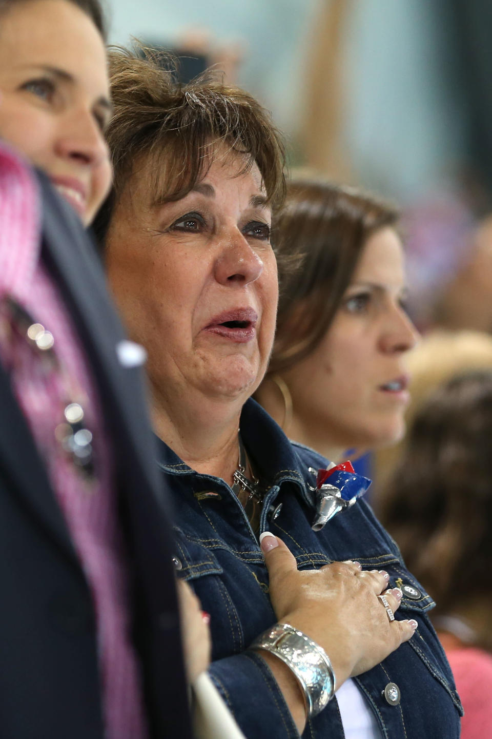 Debbie Phelps, the mother of Michael Phelps of the United States stands during the night session of swimming on Day 3 of the London 2012 Olympic Games at the Aquatics Centre on July 30, 2012 in London, England. (Photo by Quinn Rooney/Getty Images)