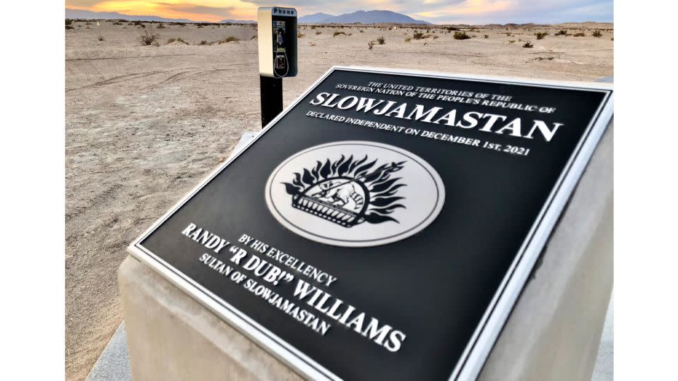 Williams bought a plot of land in the California desert to create his country. - Republic of Slowjamastan Ministry of Communications