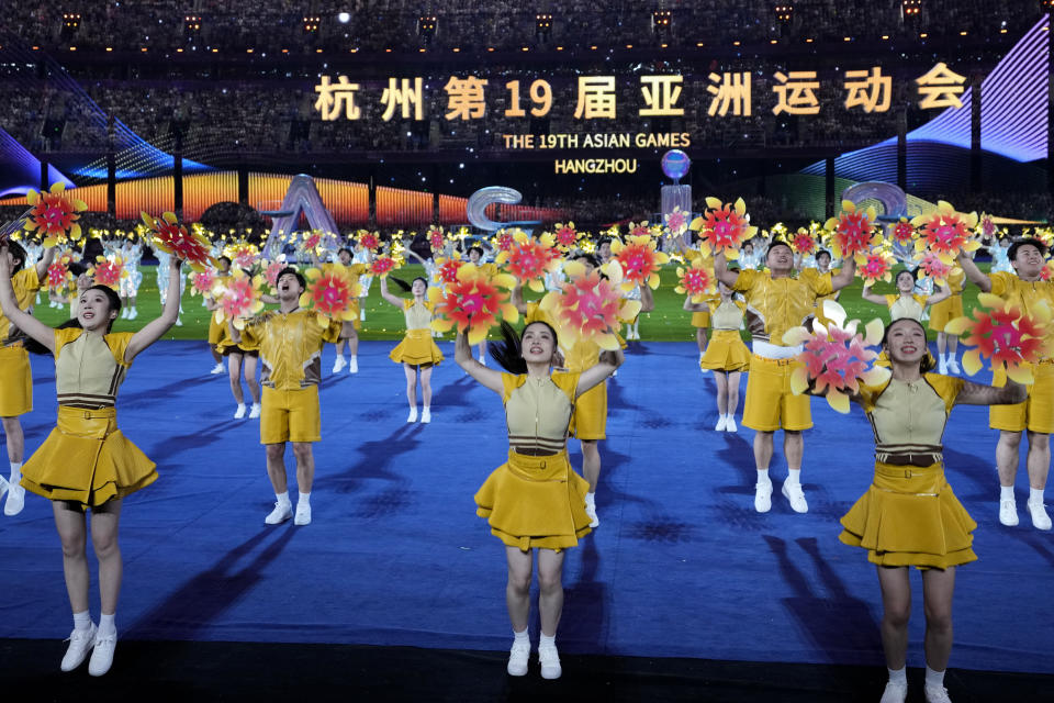 Dancers perform during the closing ceremony of the 19th Asian Games in Hangzhou, China, Sunday, Oct. 8, 2023. (AP Photo/Lee Jin-man)