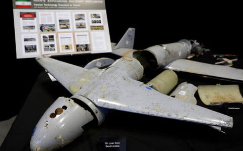 Remains of an alleged Iranian drone on display by the US government  - Credit: REUTERS/Yuri Gripas