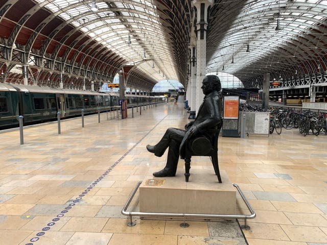 Empty platforms at Paddington train station in London