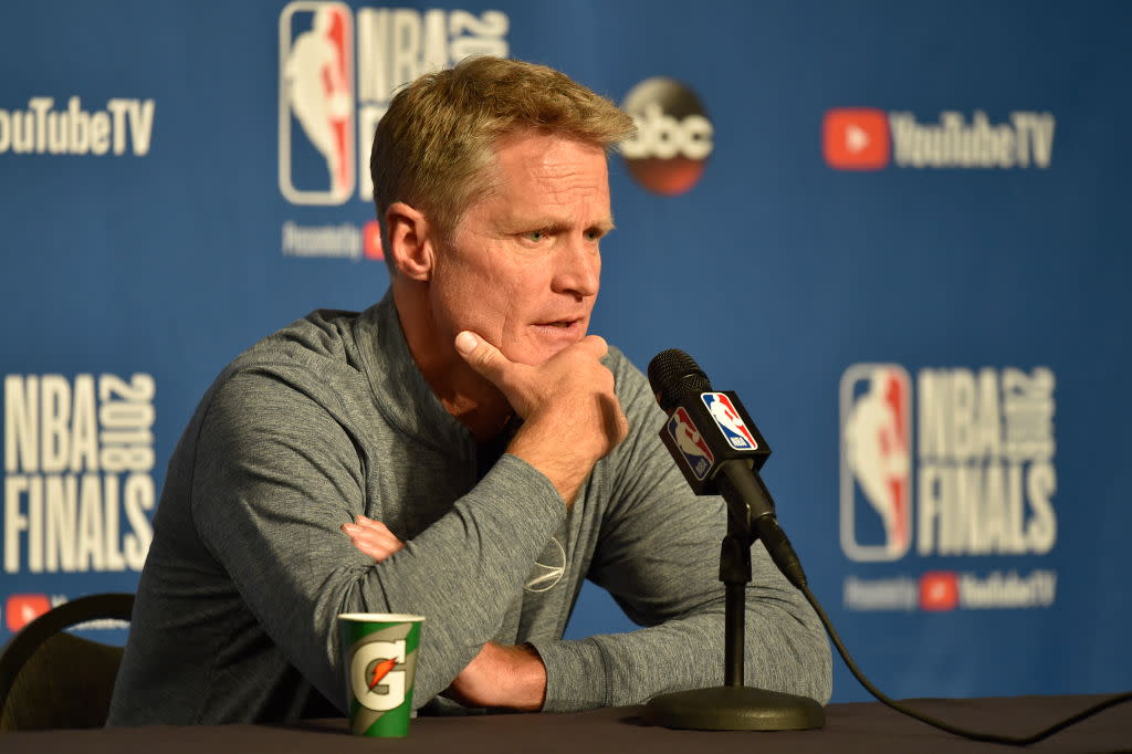 Warriors coach Steve Kerr praised the Minnesota Lynx and Philadelphia Eagles for showing their patriotism through public action, while criticizing President Donald Trump for aiming to show his through ‘military sing-alongs at the White House.’ (Getty)