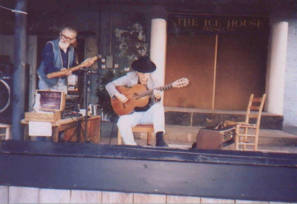 Ice House co-owner Jim Bath sitting in with William "Paco" Strickland during a gig at the since-demolished IceHouse in downtown Wilmington. Both men have since passed away.