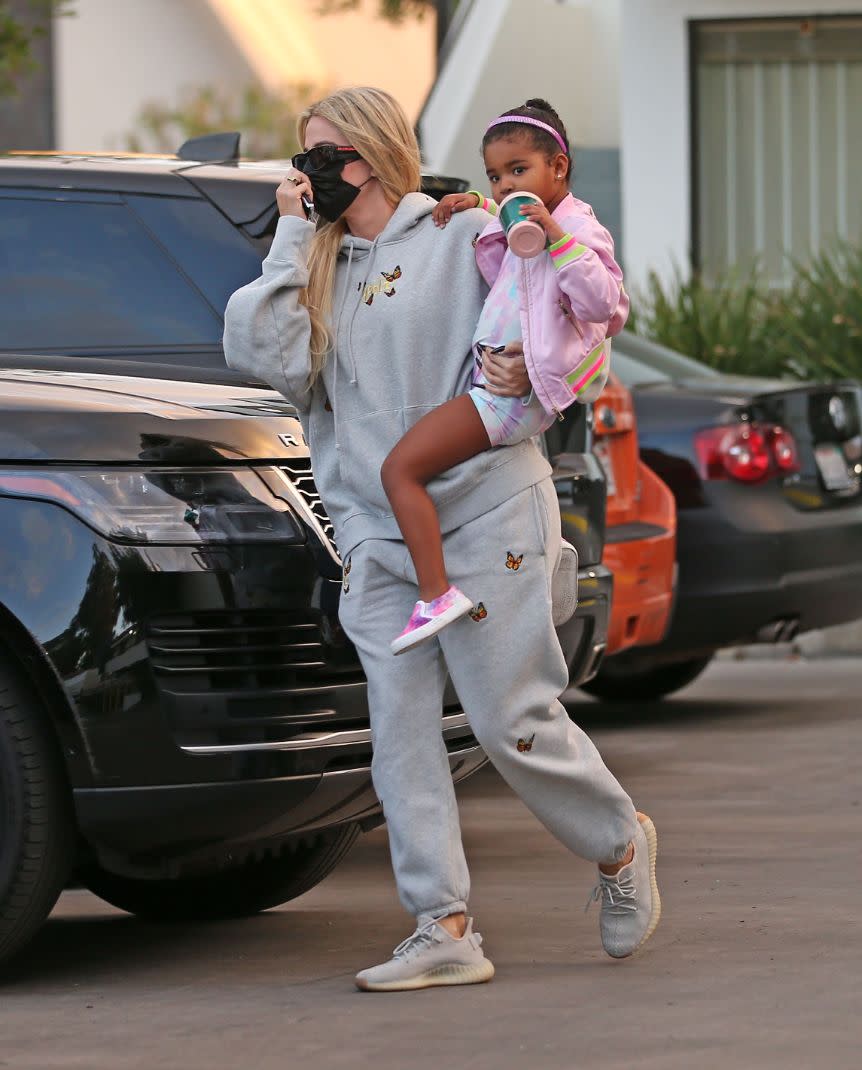 Khloe Kardashian picks up her daughter True Thompson from dance class, Los Angeles, Oct. 18. - Credit: TheCelebrityfinder/MEGA