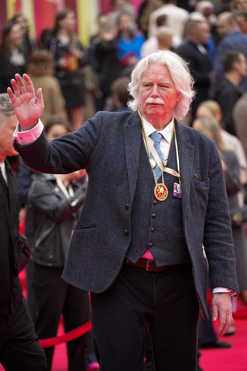 Chairman of the jury Icelandic film director and producer Fridrik Fridriksson arrives on the red carpet at the closing ceremony of the 46th Moscow International Film Festival in Moscow, Russia, on Friday, April 26, 2024. (AP Photo/Alexander Zemlianichenko)