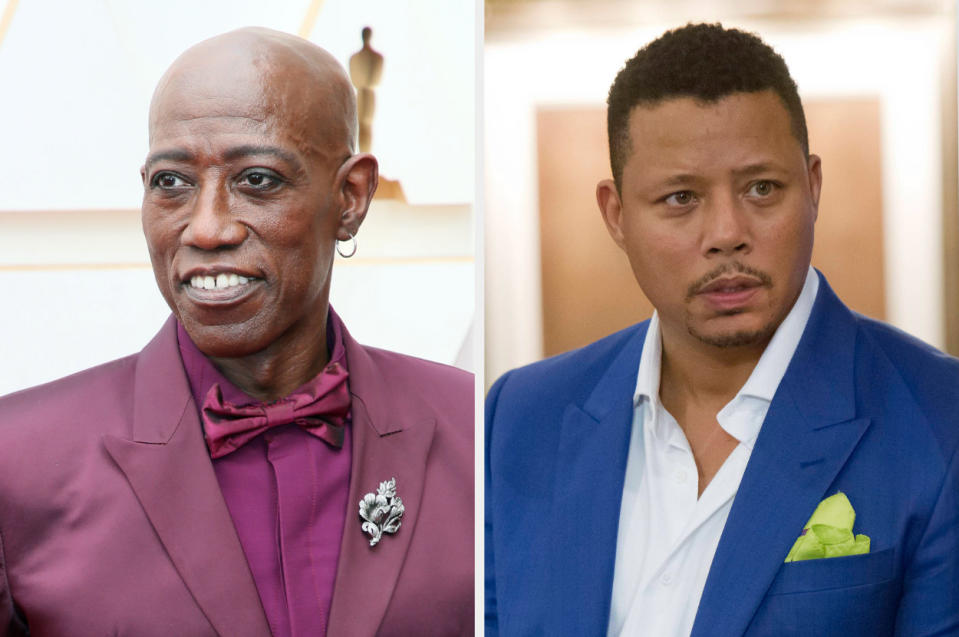 Wesley Snipes at the Oscars; Terrence Howard looking serious