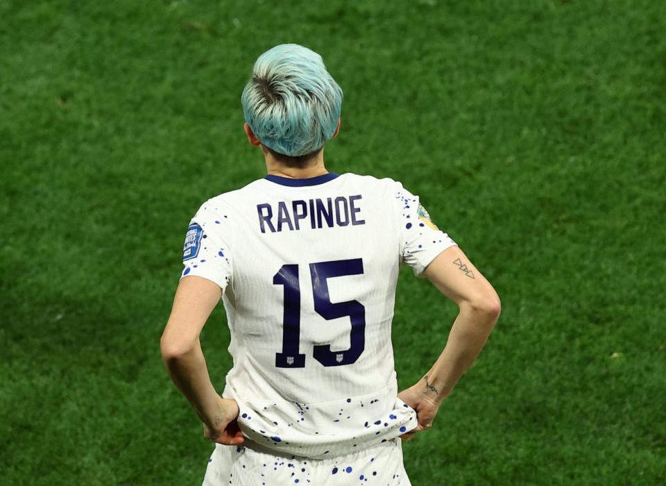 PHOTO: Megan Rapinoe of the U.S. waits to be substituted at Melbourne Rectangular Stadium, Melbourne, Australia, on August 6, 2023. (Hannah Mckay/Reuters)