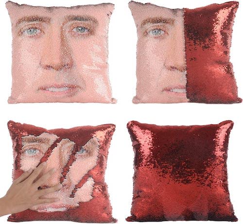 Nicolas Cage Sequin Pillow Cover, funny stocking stuffers