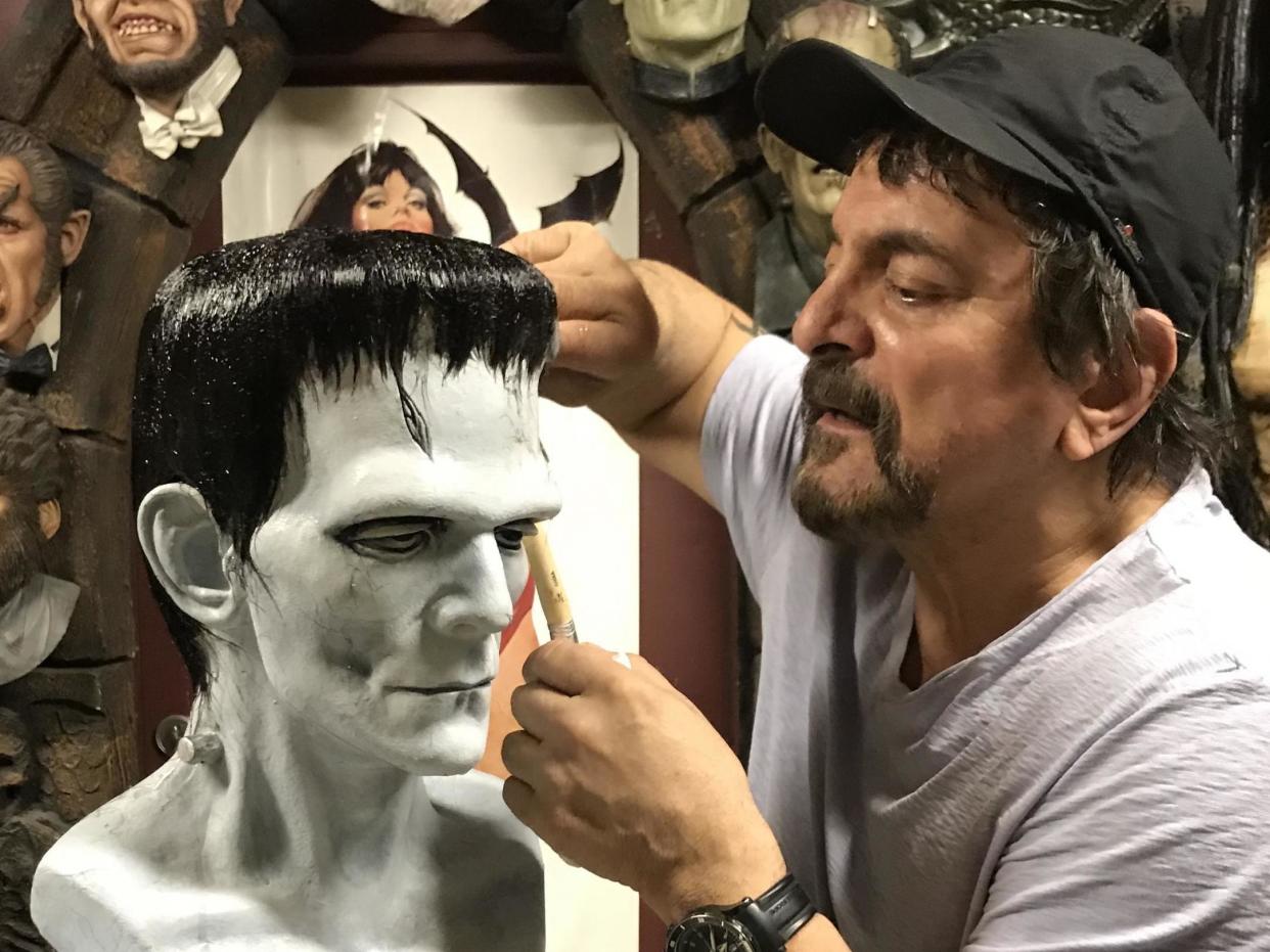 Horror icon Tom Savini hard at work on a Frankenstein's monster prosthetic: Tom Savini