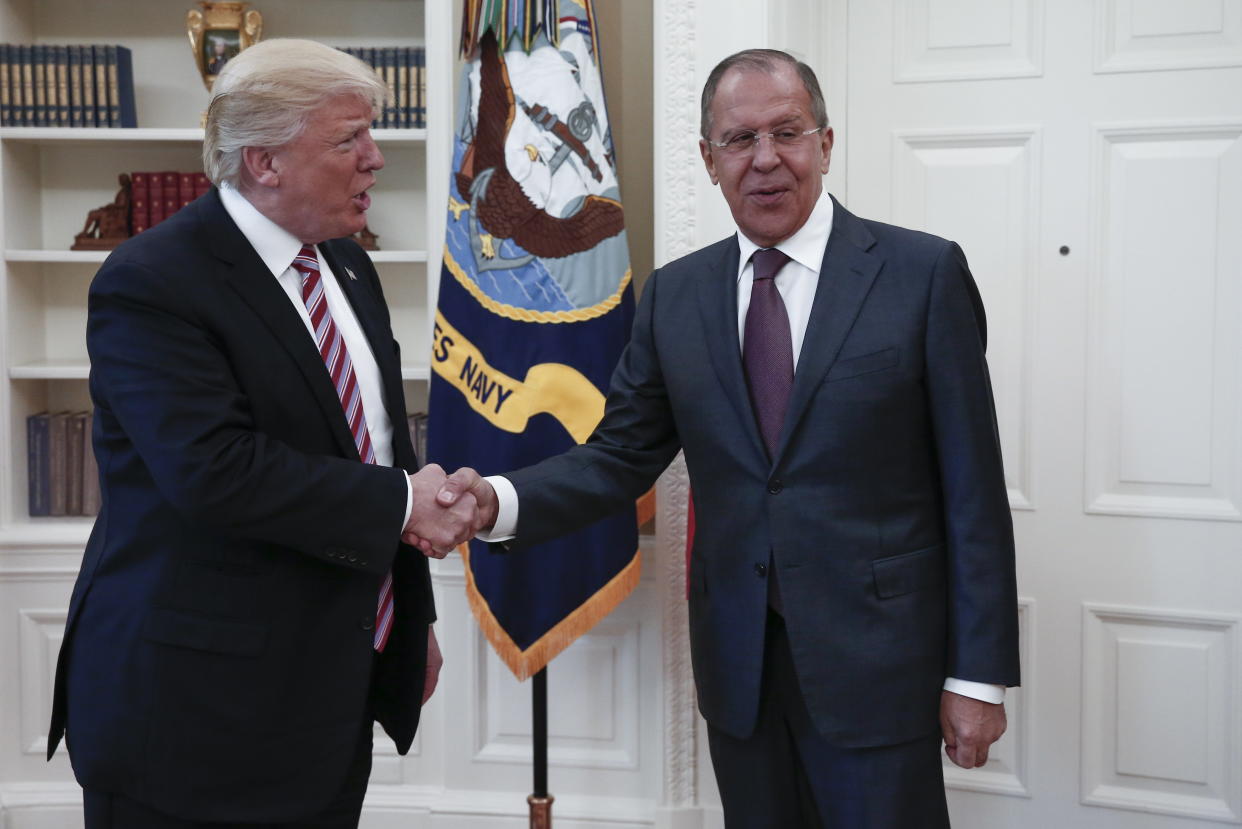 President Donald Trump met with Russian Foreign Minister Sergei Lavrov in a meeting covered by a photographer working for Russian state media.&nbsp; (Photo: Alexander Shcherbak via Getty Images)