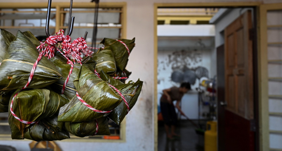 Some freshly cooked rice dumplings are pictured at a store in Malacca, Malaysia, 17 June 2023.