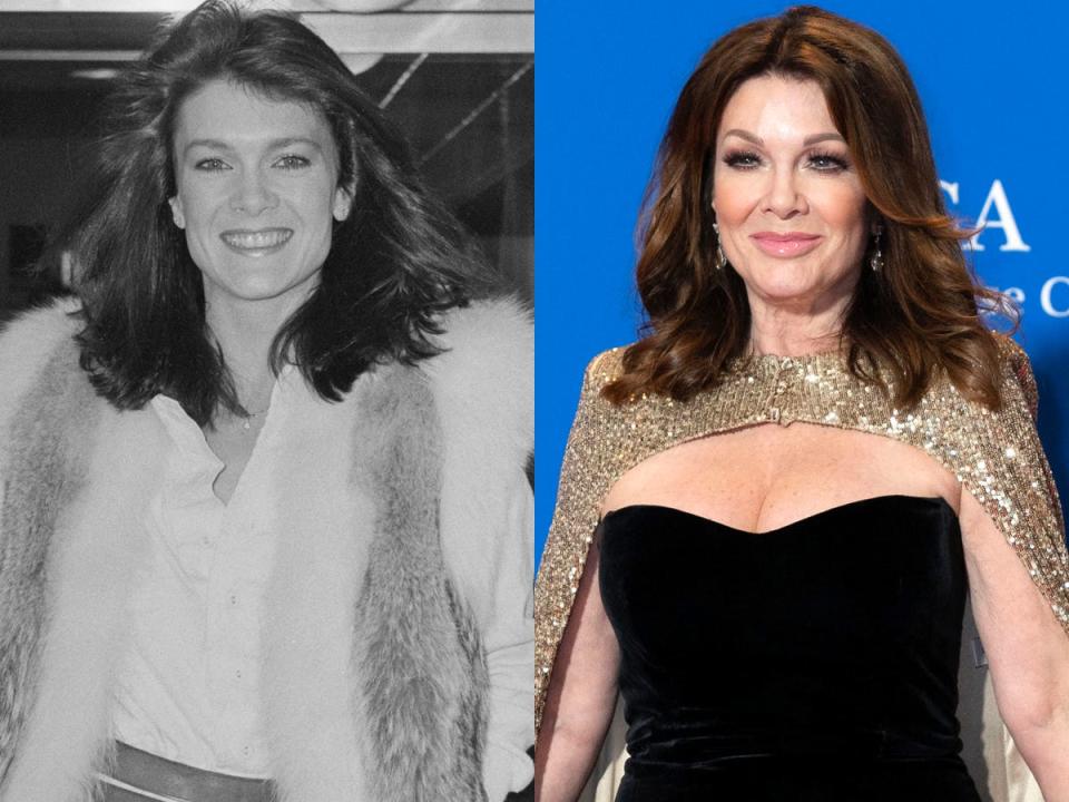 a photo of lisa vanderpump in her 20s and a photo of lisa vanderpump on the red carpet in 2023