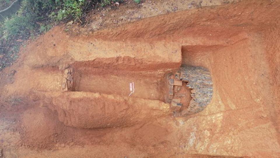 An aerial view of one of the brick tomb passageways.