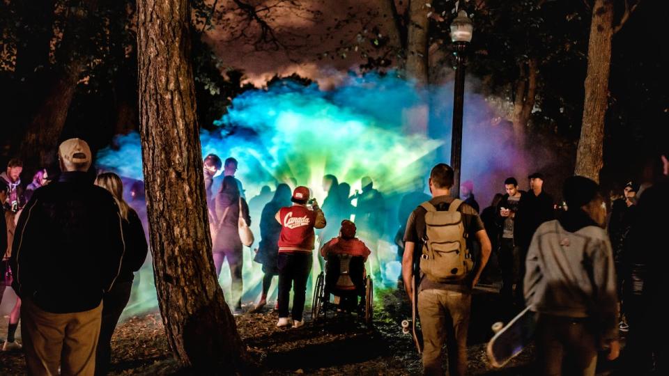 This photo was definitely taken pre-COVID. Festival-goers flock to see "Sky Blue Pink" by Ursula Handleigh at the 2017 edition of Nocturne in Halifax.