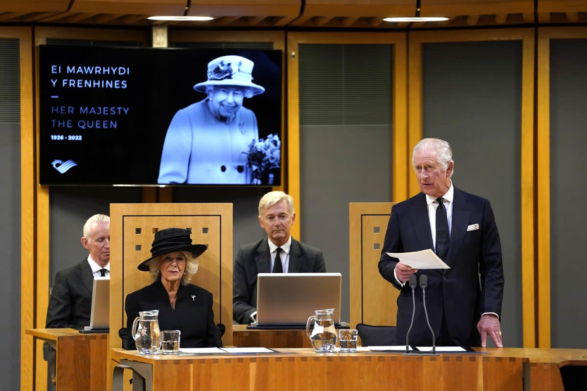 The King speaks at the Senedd in Cardiff (Andrew Matthews/PA) (PA Wire)