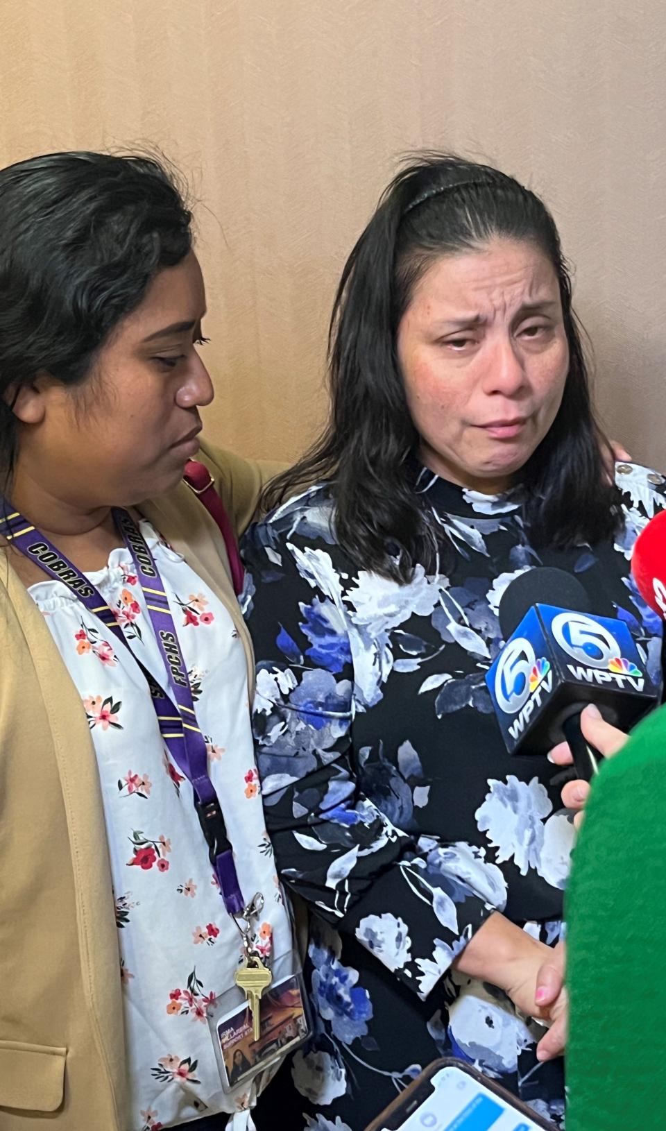 Outside a courtroom at the St. Lucie County Courthouse, Marilu Gonzalez, 39, at right, spoke on Thursday Jan. 25, 2024 about the 2021 death of her 10-year-old daughter Yaceny Berenice Rodriguez-Gonzalez, who was fatally struck by a car driven by Arianna Colon. A jury had just convicted Colon, 25, of vehicular homicide and leaving the scene of an accident with death.