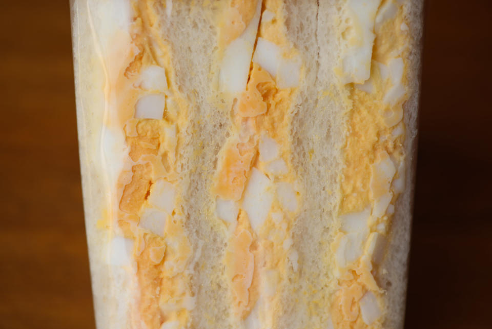 A close-up of Japanese egg salad sandwich.