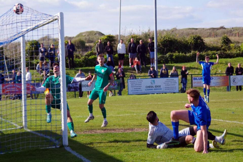 Jacob Coombs, right, scored in Portland's last game of the season <i>(Image: IDRIS MARTIN)</i>