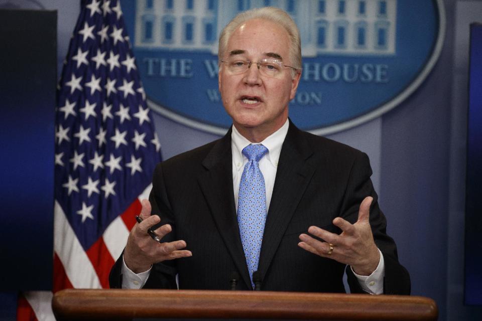 Health and Human Services Secretary Tom Price speaks during the White House press briefing, Tuesday, March 7, 2017, in Washington. (AP Photo/Evan Vucci)