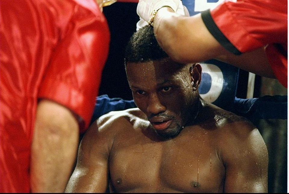20 Sep 1996: Pernell Whitaker sits in his corner during a fight against Wilfredo Rivera at the James L. Knight Center in Miami, Florida. Whitaker won the fight in twelve rounds. Mandatory Credit: Al Bello /Allsport