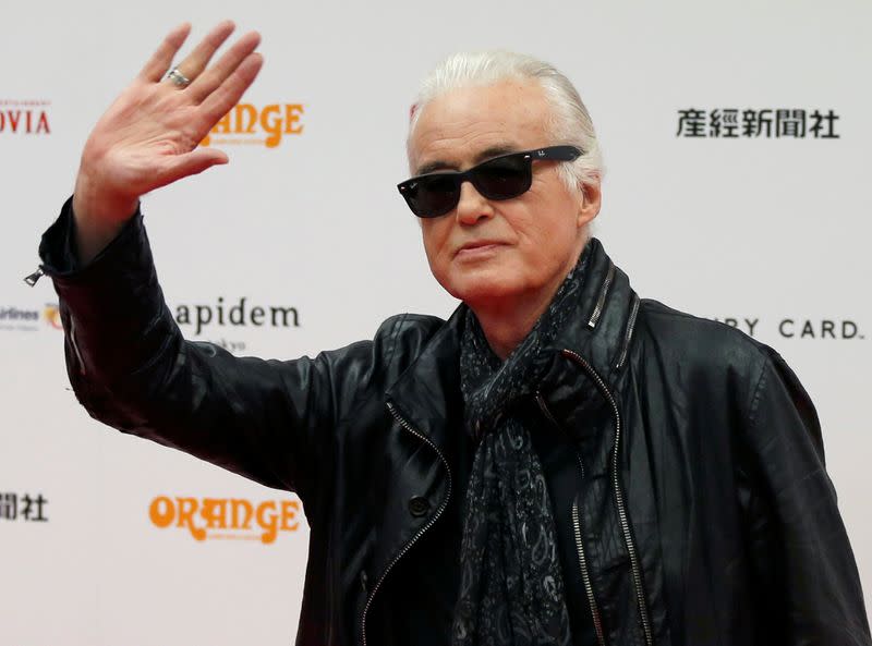 FILE PHOTO: British rock musician and former guitarist for Led Zeppelin, Jimmy Page poses on the red carpet at the 2016 Classic Rock Roll of Honour awards in Tokyo