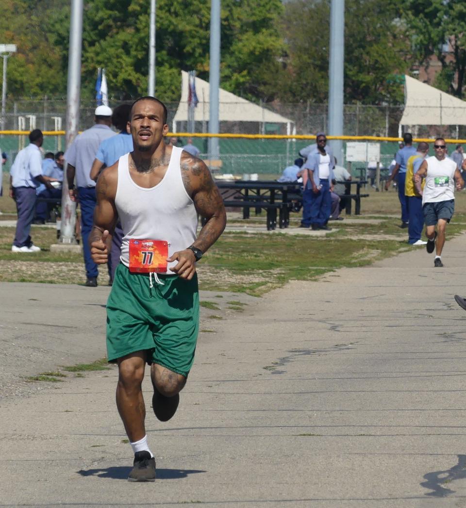 Runners completed several laps of the yard to complete a 10K.