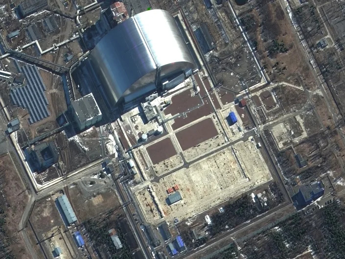 Maxar satellite imagery closeup of Chernobyl Nuclear Power Plant in Ukraine on March 10, 2022.