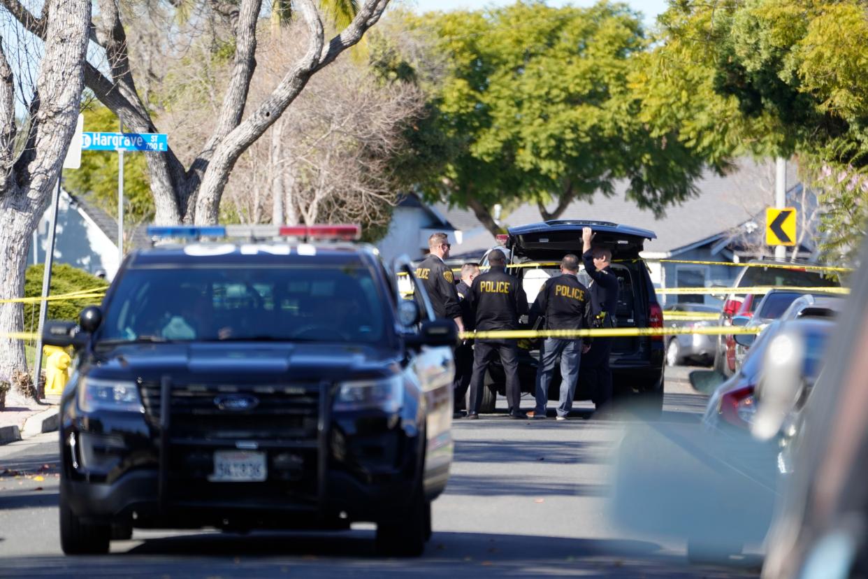 Five people were shot at a home in Inglewood, Calif., Sunday morning.