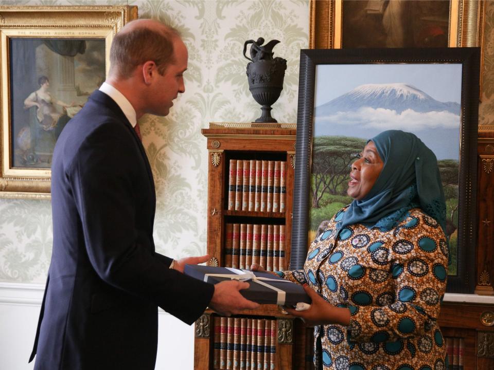 Prince William with Tanzania's vice president, Samia Suluhu, in 2018.