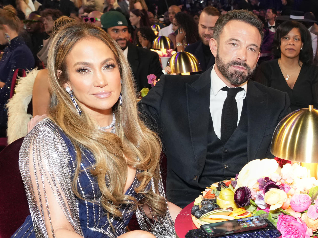 Jennifer Lopez and Ben Affleck attend the 65th Grammy's. (Kevin Mazur / Getty Images)