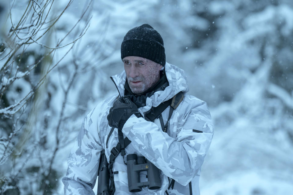 This image released by Netflix shows Joseph Fiennes in a scene from "The Mother." (Eric Milner/Netflix via AP)