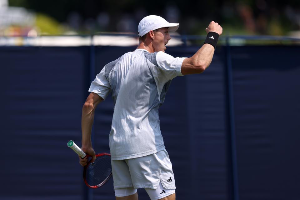 Billy Harris celebrates beating fellow Briton Charles Broom (Getty Images for LTA)