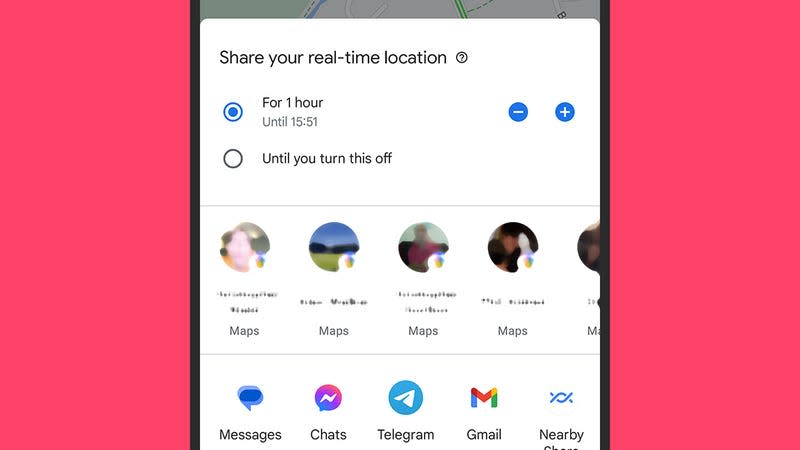 Google Maps location sharing screenshot