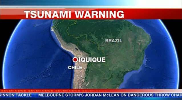 A large eathquake has struck off the coast of Chile, sparking a tsunami warning. Photo: 7News