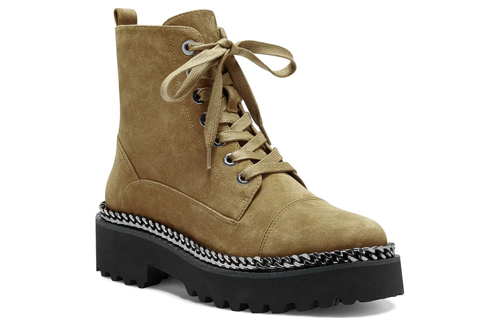 combat boots, brown suede, vince camuto