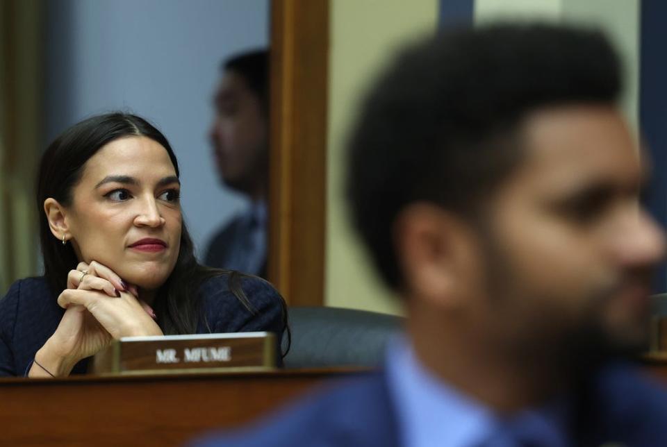 U.S. Rep. Alexandria Ocasio-Cortez, D-N.Y., participates in a meeting of the House Oversight and Reform Committee in the Rayburn House Office Building on January 31, 2023 in Washington, DC.