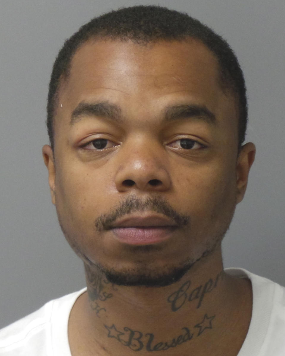 This undated photo made available by the St. Louis Metropolitan Police Department shows Kailon Vontez Lewis, 23. Lewis pleaded guilty and admitted to producing child pornography video clips, selling four of them for $40 each, and pocketing a total of about $11,000. He was arrested May 2021 and sentenced to 25 years in federal prison. (St. Louis Metropolitan Police Department via AP)
