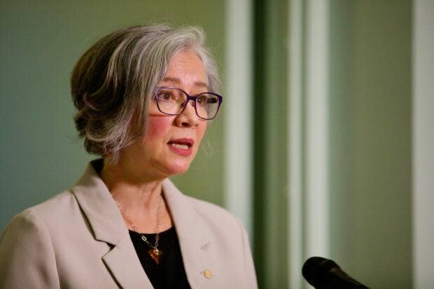 Jennifer Whiteside , B.C.'s minister of education at a news conference in Victoria in December 2020.