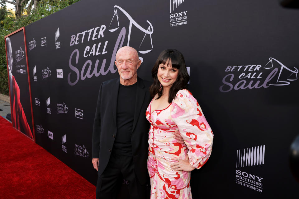 LOS ANGELES, CALIFORNIA - APRIL 07: Jonathan Banks and Julie Ann Emery attend the premiere of the sixth and final season of AMC's 