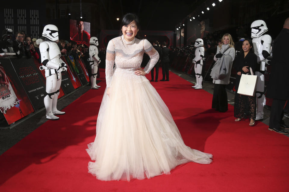 Actress Kelly Marie Tran poses for photographers upon arrival at the premiere of the film ‘Star Wars: The Last Jedi’ in London, Tuesday, Dec. 12th, 2017. (Photo by Joel C Ryan/Invision/AP)