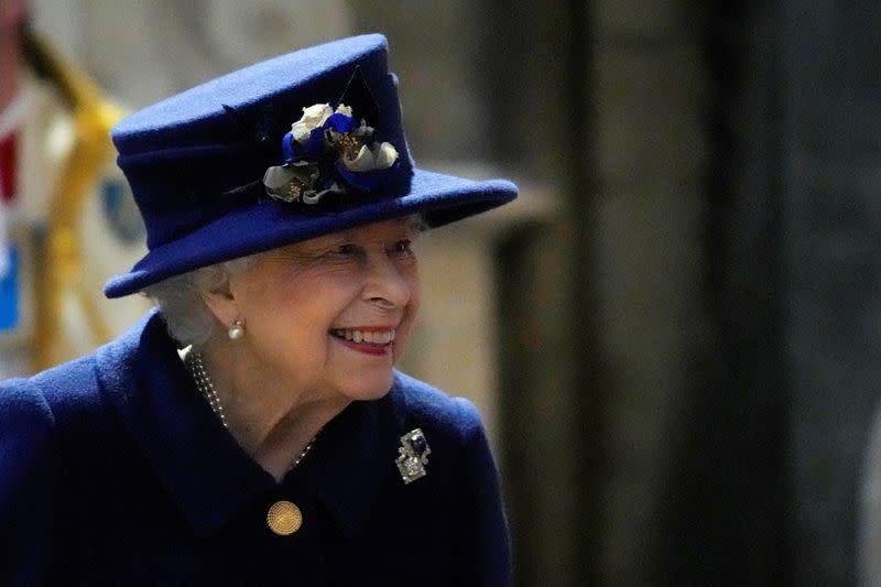 Britain's Queen Elizabeth attends a Service of Thanksgiving to mark the Centenary of the Royal British Legion at Westminster Abbey