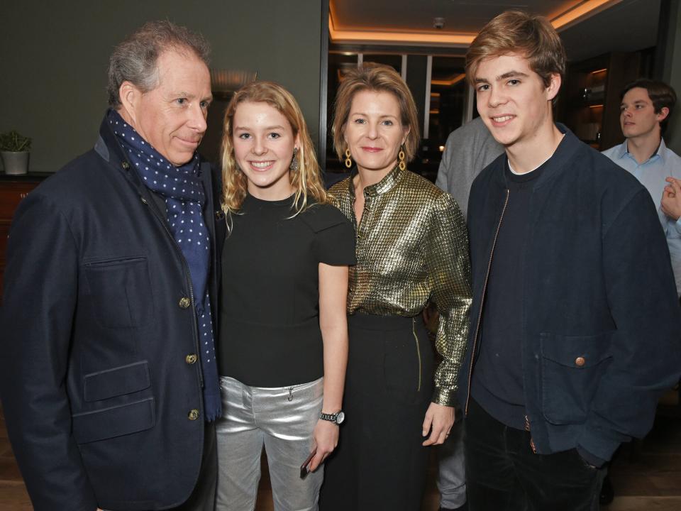 David Armstrong-Jones, Earl of Snowdon, Lady Margarita Armstrong-Jones, Serena Armstrong-Jones, Countess of Snowdon, and Charles Armstrong-Jones, Viscount Linley, attend Alexander Dundas's 18th birthday party hosted by Lord and Lady Dundas on December 16, 2017 in London, England